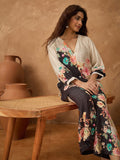 Varanga Women Contrast Black And White Floral Co-Ord Set With Elasticated Waistband On Trousers