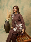 Varanga Women Elegant Brown Co-Ord Set Featuring Thread Embroidery , Paired With Ankle-Length Trousers For A Chic, Coordinated Look.