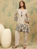 Varanga Women Off-White Co-Ord Set With Contrast Thread Embroidery , Paired With Comfy Ankle-Length Trousers For A Polished Look.