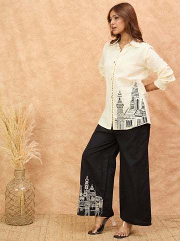 KSUT Women Black And White Co-Ord Set With Thread Work And Sequins Highlighting