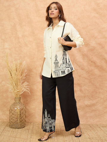 KSUT Women Black And White Co-Ord Set With Thread Work And Sequins Highlighting