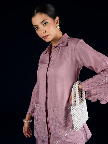 Varanga Co Ords Set With Embroidered Top Paired With Solid Ankle-Length Trousers For A Stylish And Comfortable Look.