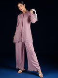 Varanga Co Ords Set With Embroidered Top Paired With Solid Ankle-Length Trousers For A Stylish And Comfortable Look.