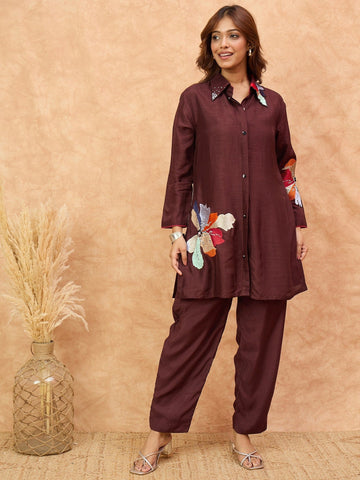 KSUT Women Co-Ord Set With Floral Patch Work With Embellishment