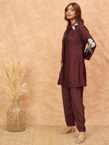 KSUT Women Co-Ord Set With Floral Patch Work With Embellishment