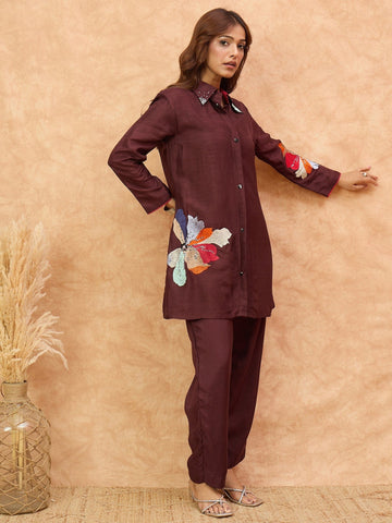 KSUT Women Co-Ord Set With Floral Patch Work With Embellishment