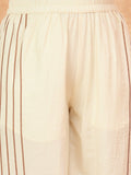 Varanga Women Stripe Print White And Brown Co-Ord Set With Regular Shirt Collar Top Paired With Matching Stripe Print Trousers