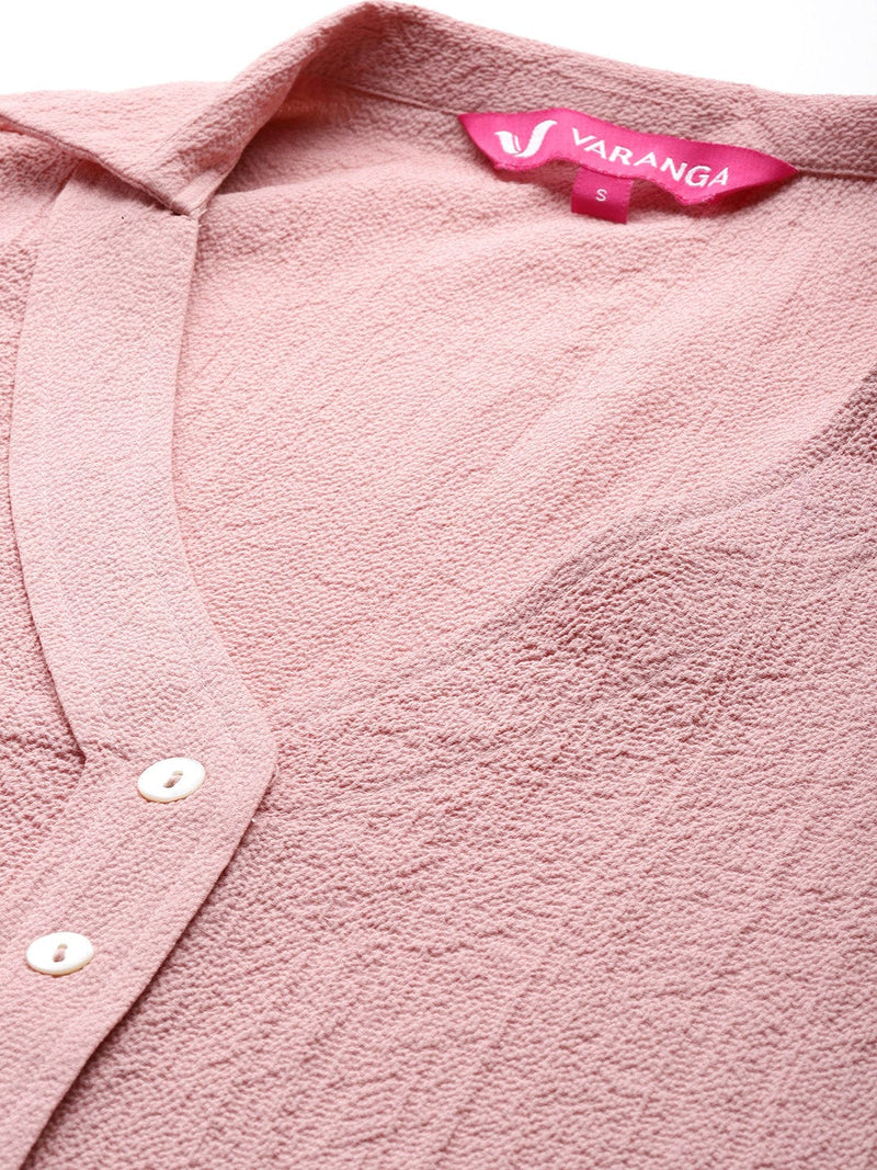Varanga Women Peach Front Placket Deatiled A-Line Dress
