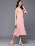 Varanga Women  Peach Front Placket Deatiled A-Line Dress