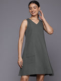 Varanga Women Grey Pocket Detailed A-Line Dress