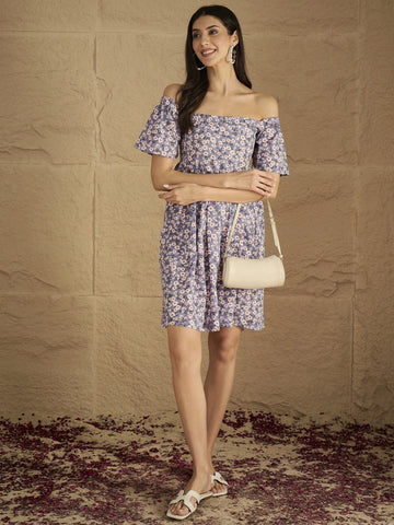 A Stunning Off-Shoulder Dress With Flared Sleeves .