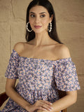 A Stunning Off-Shoulder Dress With Flared Sleeves .