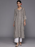 Varanga Women Grey Printed Straight Kurta With 3/4Th Sleeve.