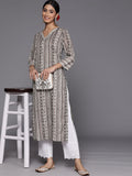 Varanga Women Grey Printed Straight Kurta With 3/4Th Sleeve.