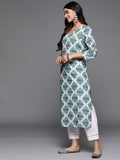 Varanga Women Teal And White Geometrical Print Kurta