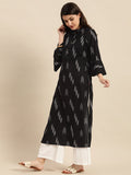 Varanga Women Black And White Abstract Printed Straight Kurta With Bell Sleeves