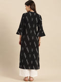 Varanga Women Black And White Abstract Printed Straight Kurta With Bell Sleeves