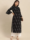 Varanga Women Black And White Abstract Printed Straight Kurta With Bell Sleeves