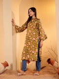 Varanga Women Mustard Floral Printed Straight Kurta With Flared Sleeves