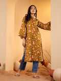 Varanga Women Mustard Floral Printed Straight Kurta With Flared Sleeves