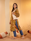 Varanga Women Mustard Floral Printed Straight Kurta With Flared Sleeves