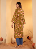 Varanga Women Mustard Floral Printed Straight Kurta With Flared Sleeves