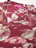 Varanga Women Rust Floral Printed Stud Detail At V Neck Straight Kurta