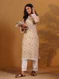 Varanga Women Off White Floral Prnted Straight Kurta