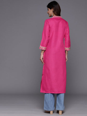 Varanga Women Fuchsia Thread Embroidered Kurta