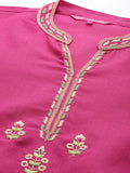Varanga Women Fuchsia Thread Embroidered Kurta