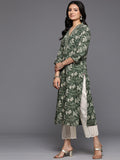 Varanga Women Green V Neck With Cotton Lace Detailed Straight Kurta