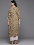 Varanga Women Olive Green Floral Printed Mirror Yoke Embroidered Straight Kurta