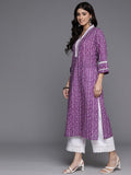 Varanga Women Purple V Neck Bandhani Printed Lace Detailed Straight Kurta