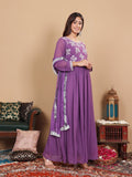 Varanga Women Lavender Zari Thread Embroidered Flared Kurta with Dupatta