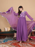 Varanga Women Lavender Zari Thread Embroidered Flared Kurta with Dupatta