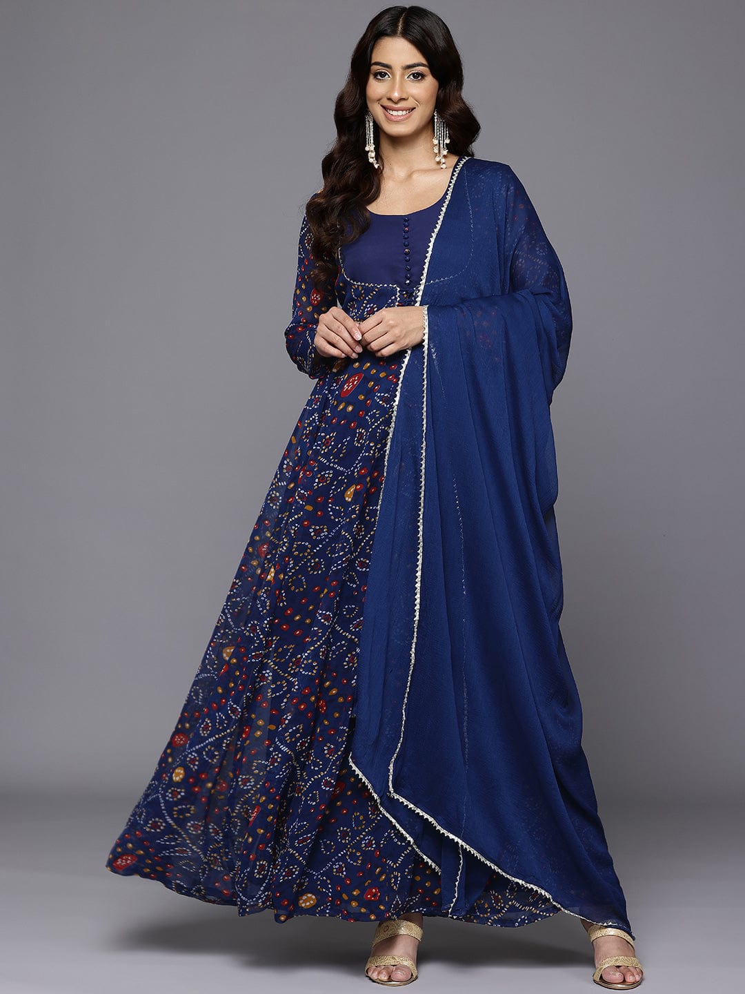 Varanga Women Bandhani Print With Gota Lace Embellished Anarkali Kurta Varanga Women Bandhani Print With Gota Lace Embellished Anarkali Kurta