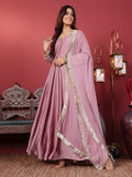 Varanga Women Mauve V Neck Embroidered Kurta with Tonal Sequence Net Dupatta