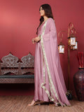 Varanga Women Mauve V Neck Embroidered Kurta with Tonal Sequence Net Dupatta