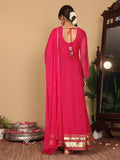 Varanga Woven Pink Bandhani Anarkali Kurta With Dupatta