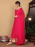 Varanga Woven Pink Bandhani Anarkali Kurta With Dupatta