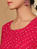 Varanga Woven Pink Bandhani Anarkali Kurta With Dupatta