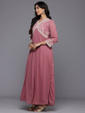 Varanga Women Mauve V Neck with Dori and Zari Embroidered Anarkali Kurta with Dupatta