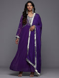 Varanga Women Purple V Scalloped Neck with Zari and Thread Embroidered Anarkali Kurta with Dupatta