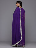 Varanga Women Purple V Scalloped Neck with Zari and Thread Embroidered Anarkali Kurta with Dupatta