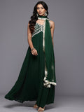 Varanga Women Green Gota Patti Zari Embroidered Yoke Long Anarkali.