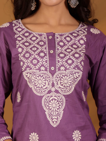 Varanga Women Chikankari Embroidered Lilac Straight Kurta