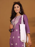 Varanga Women Chikankari Embroidered Lilac Straight Kurta