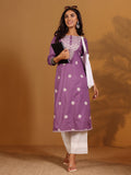 Varanga Women Chikankari Embroidered Lilac Straight Kurta