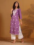 Varanga Women Chikankari Embroidered Lilac Straight Kurta