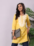 Varanga Women Chikankari Thread Embroidered Kurti With Three Quarter Sleeve.